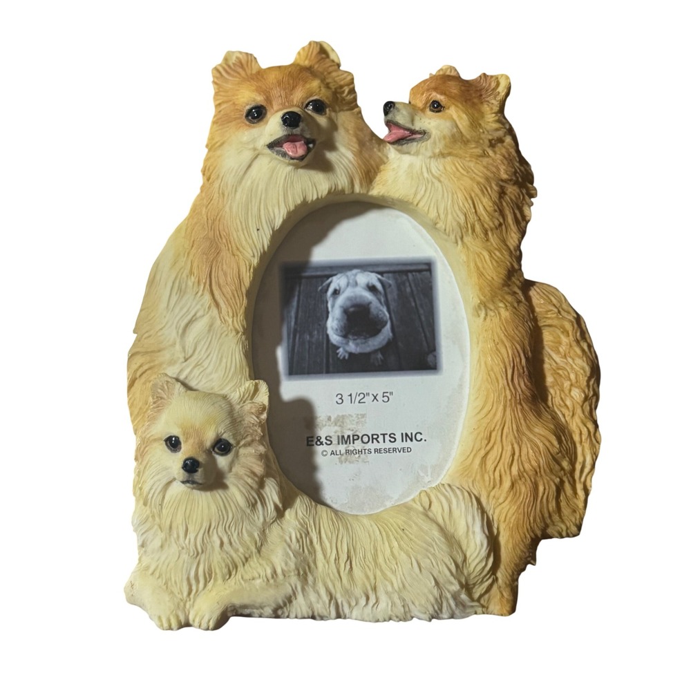 Pomeranian Family Dog Resin Picture Frame 3.5x5 Photo Holder 8" x 6.5"